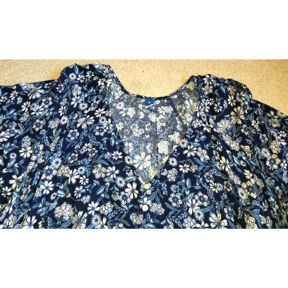 Womens Dress-OLD NAVY-blue/white ditsy floral tiered maxi Cottagecore Prairie-3X - Picture 2 of 4